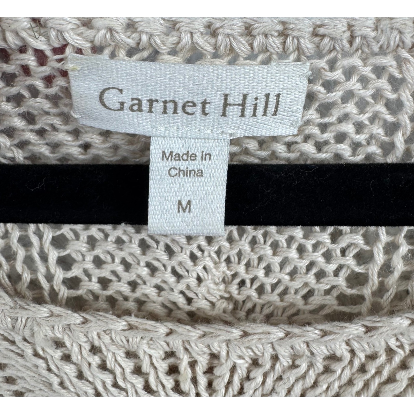 Garnet Hill Sweater Womens Medium Beige Linen Cotton Cable Knit Beachy Coastal — image 7 of 8